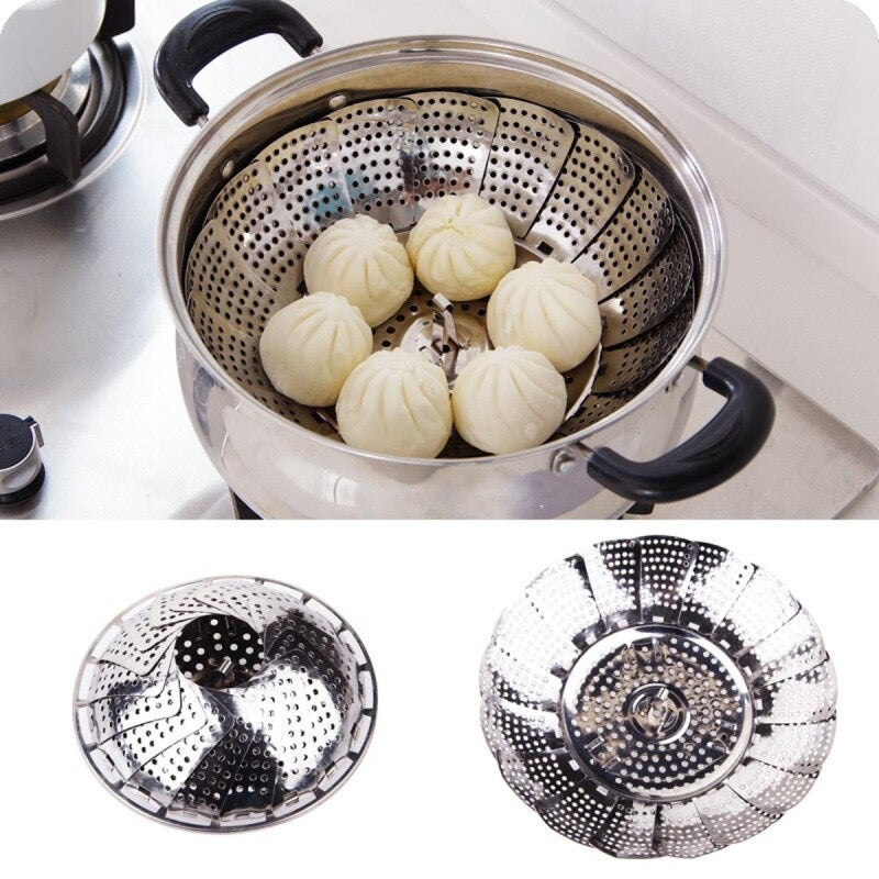 Multifunctional Stainless Cooking Steamer, Foldable Kitchen Steamer Plate, Anti-Scald Steamer Basket, Deep Fryer Pot Strainer Multifunctional Stainless Cooking Steamer, Foldable Kitchen Steamer Plate, Anti-Scald Steamer Basket, Deep Fryer Pot Strainer